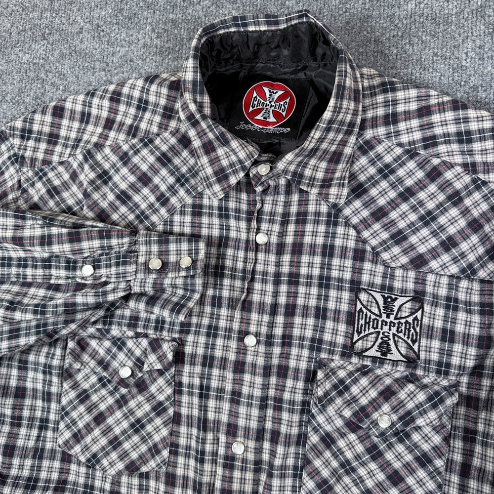 Vintage West Coast Choppers Shirt Mens M Pearl Snap Button Up Jesse James
